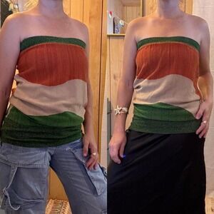 3 FOR $15 DEAL / 1990's Strapless Colorblock Top Metallic Knit‎ - PVBUNDLE